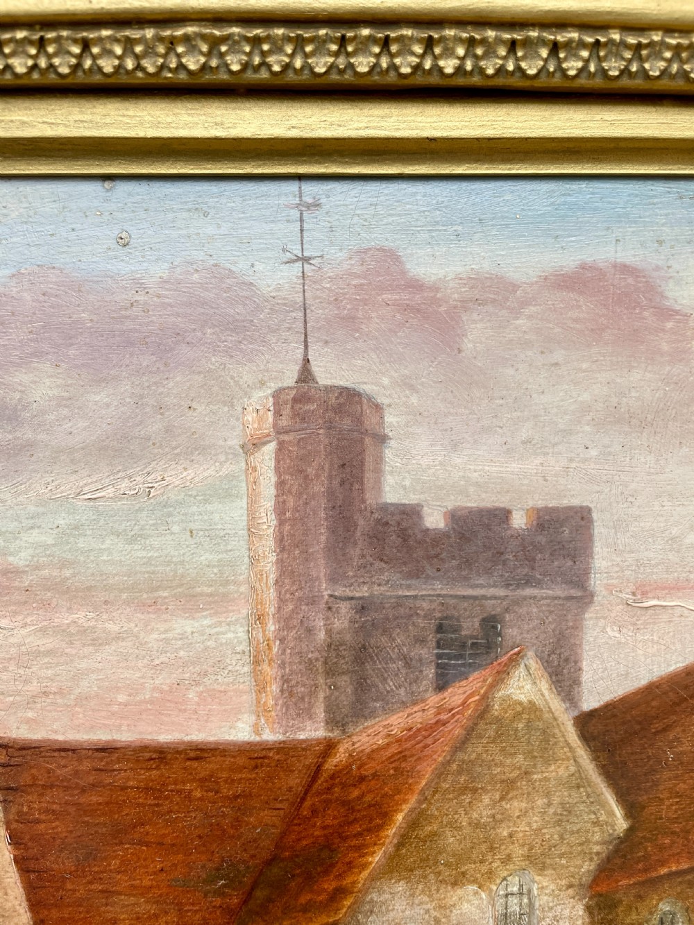 Oil on Board of Broughton-under-Blean Church by F.Baker 1869 View XII