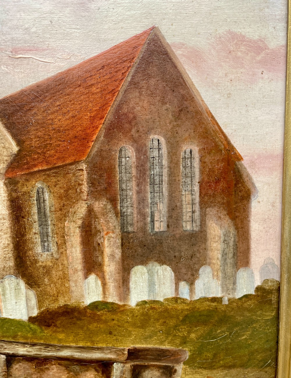 Oil on Board of Broughton-under-Blean Church by F.Baker 1869 View XIII
