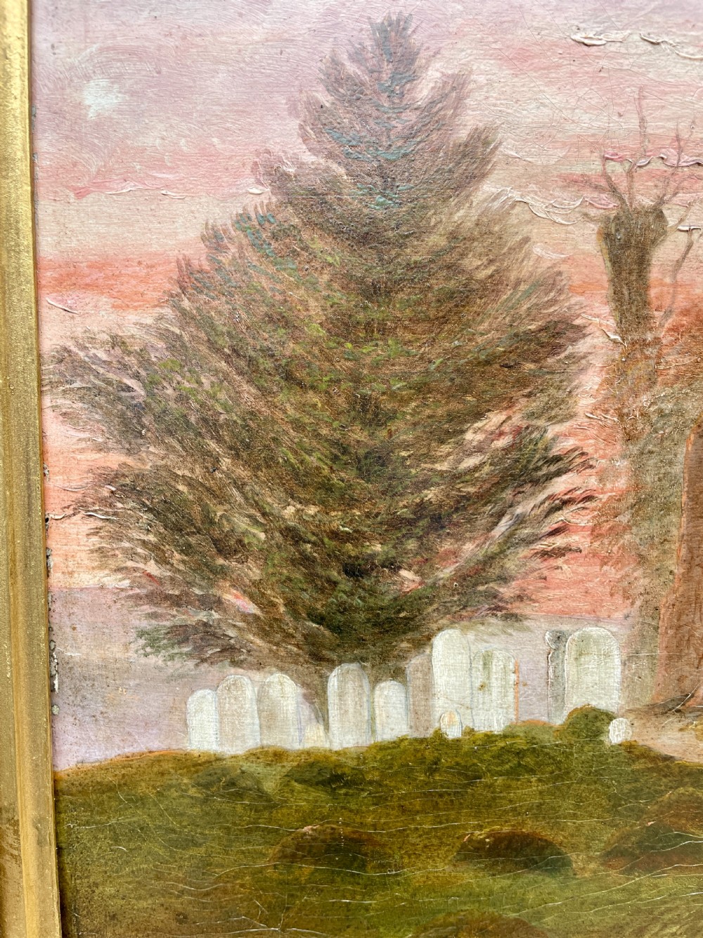Oil on Board of Broughton-under-Blean Church by F.Baker 1869 View XIV