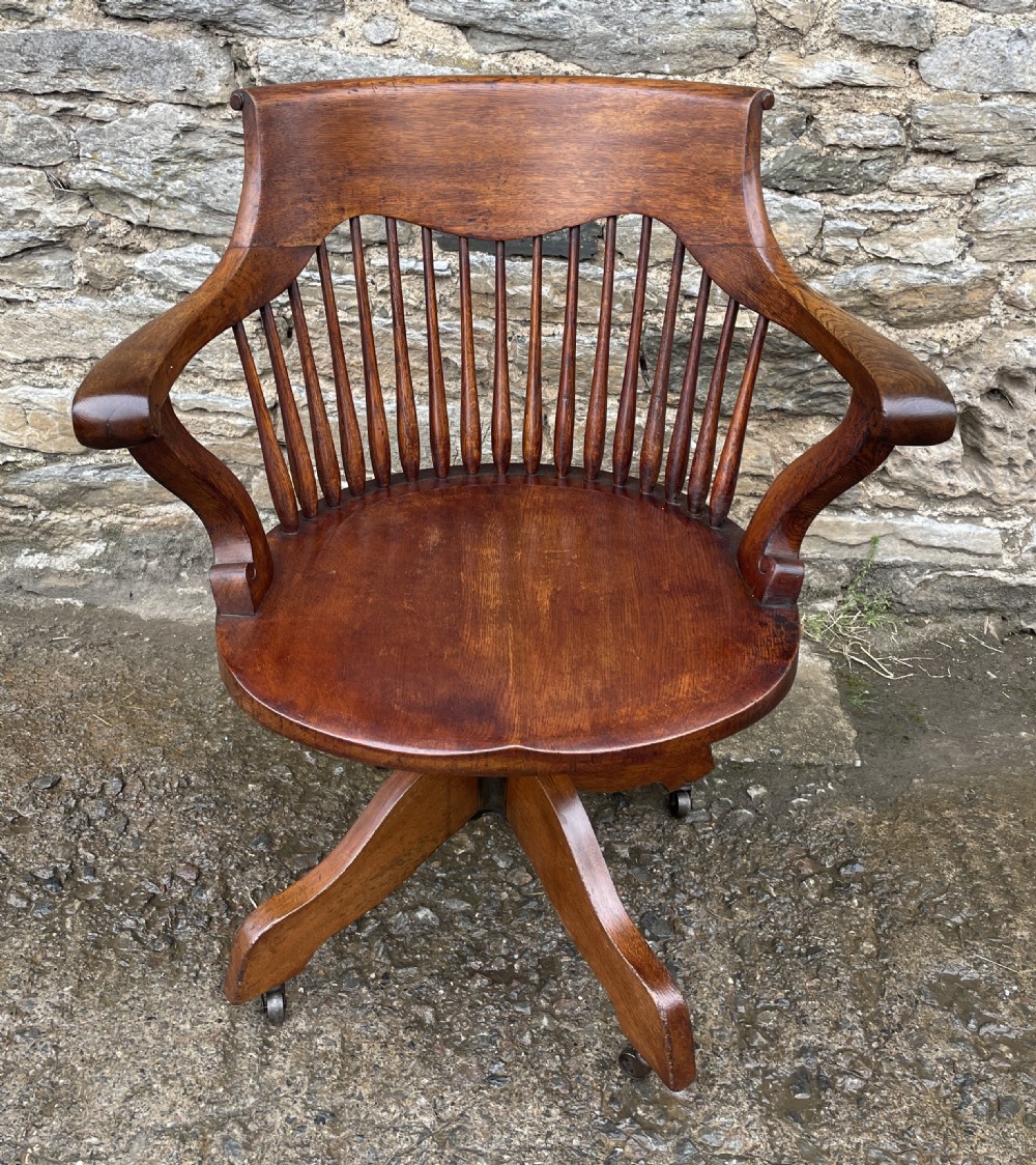 Antique Oak Swivel and Tilt Desk Chair