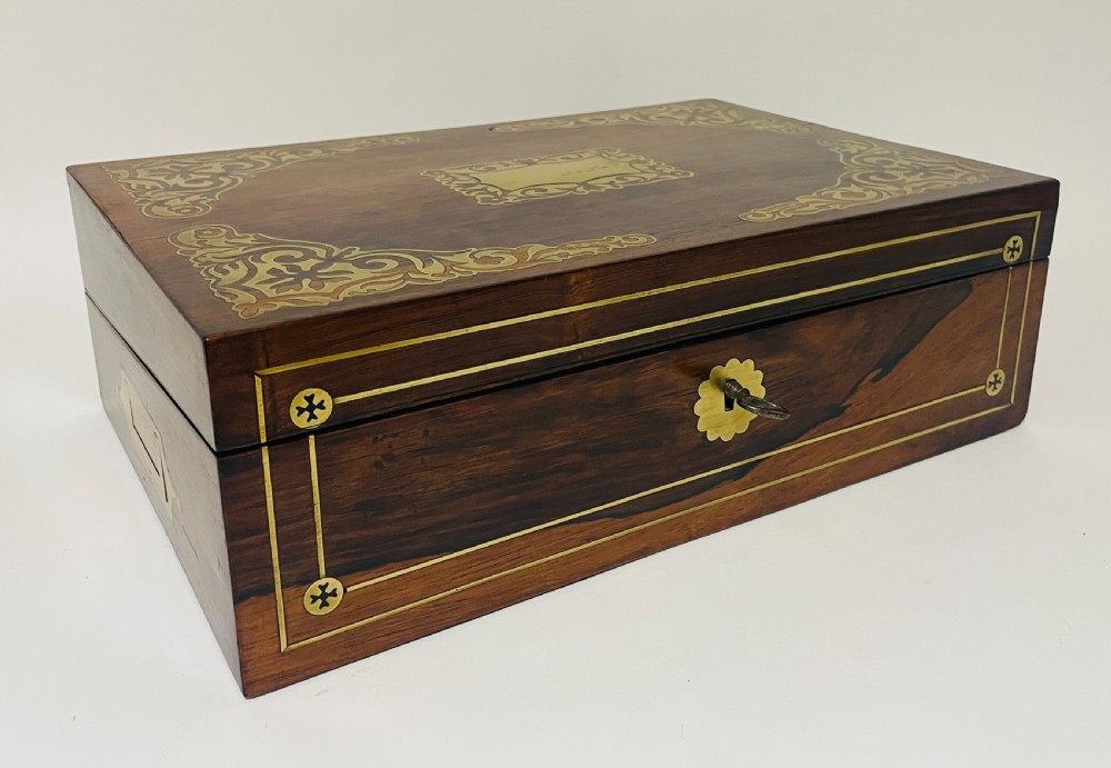 Georgian Rosewood Campaign Writing Slope with Candlesticks View VIII
