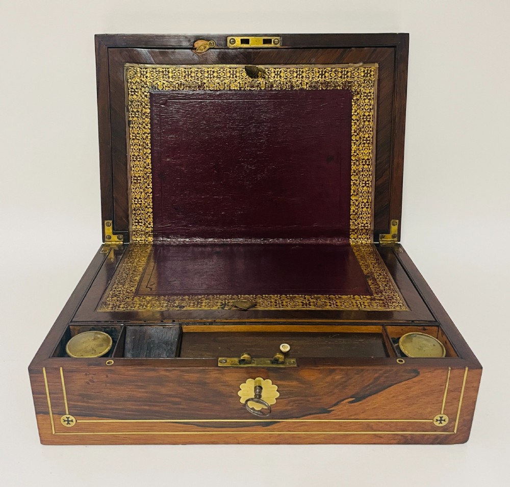 Georgian Rosewood Campaign Writing Slope with Candlesticks View IX