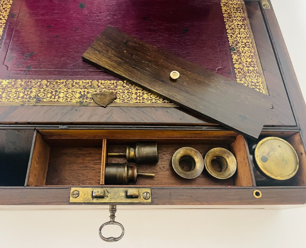 Georgian Rosewood Campaign Writing Slope with Candlesticks View X