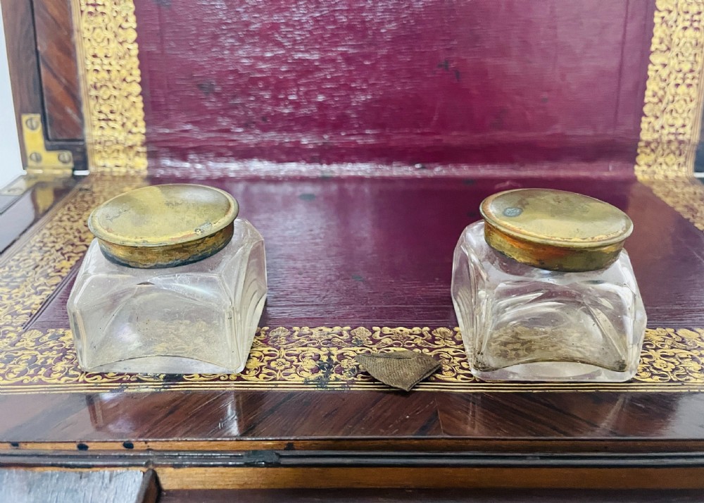 Georgian Rosewood Campaign Writing Slope with Candlesticks View XI