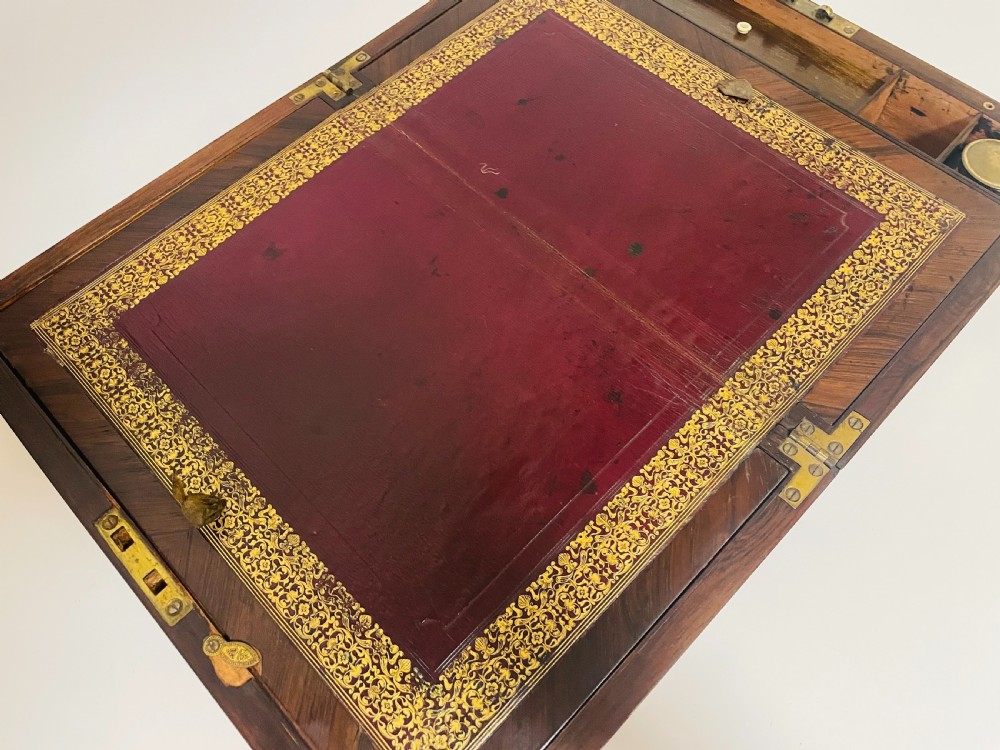 Georgian Rosewood Campaign Writing Slope with Candlesticks View XIII