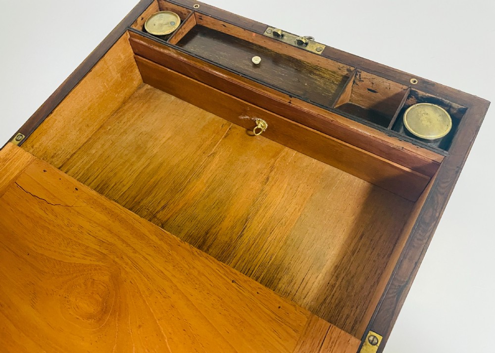 Georgian Rosewood Campaign Writing Slope with Candlesticks View XIV