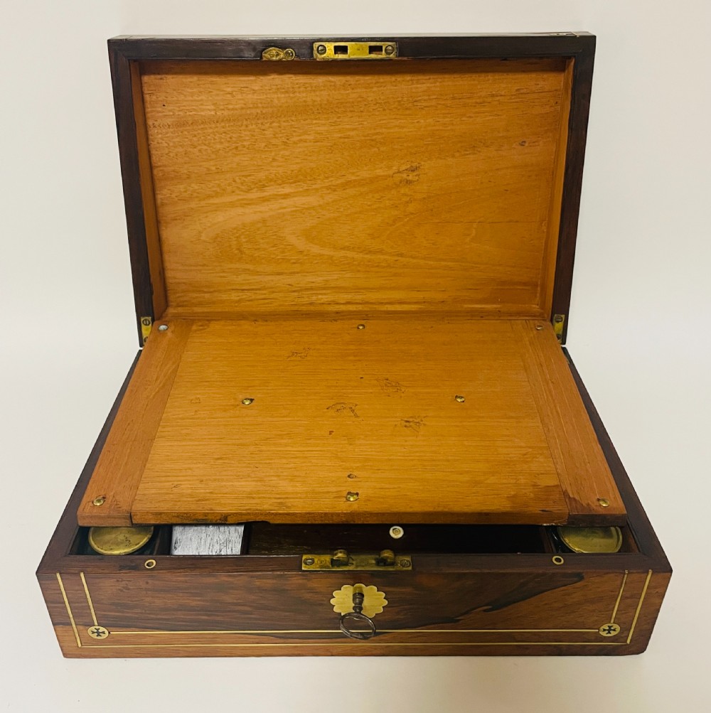 Georgian Rosewood Campaign Writing Slope with Candlesticks View XVI