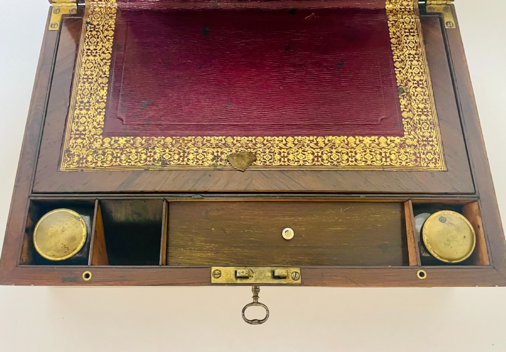 Georgian Rosewood Campaign Writing Slope with Candlesticks View XVII