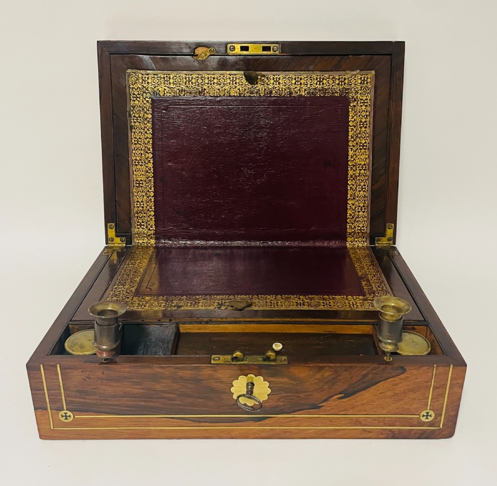 Georgian Rosewood Campaign Writing Slope with Candlesticks View XVIII