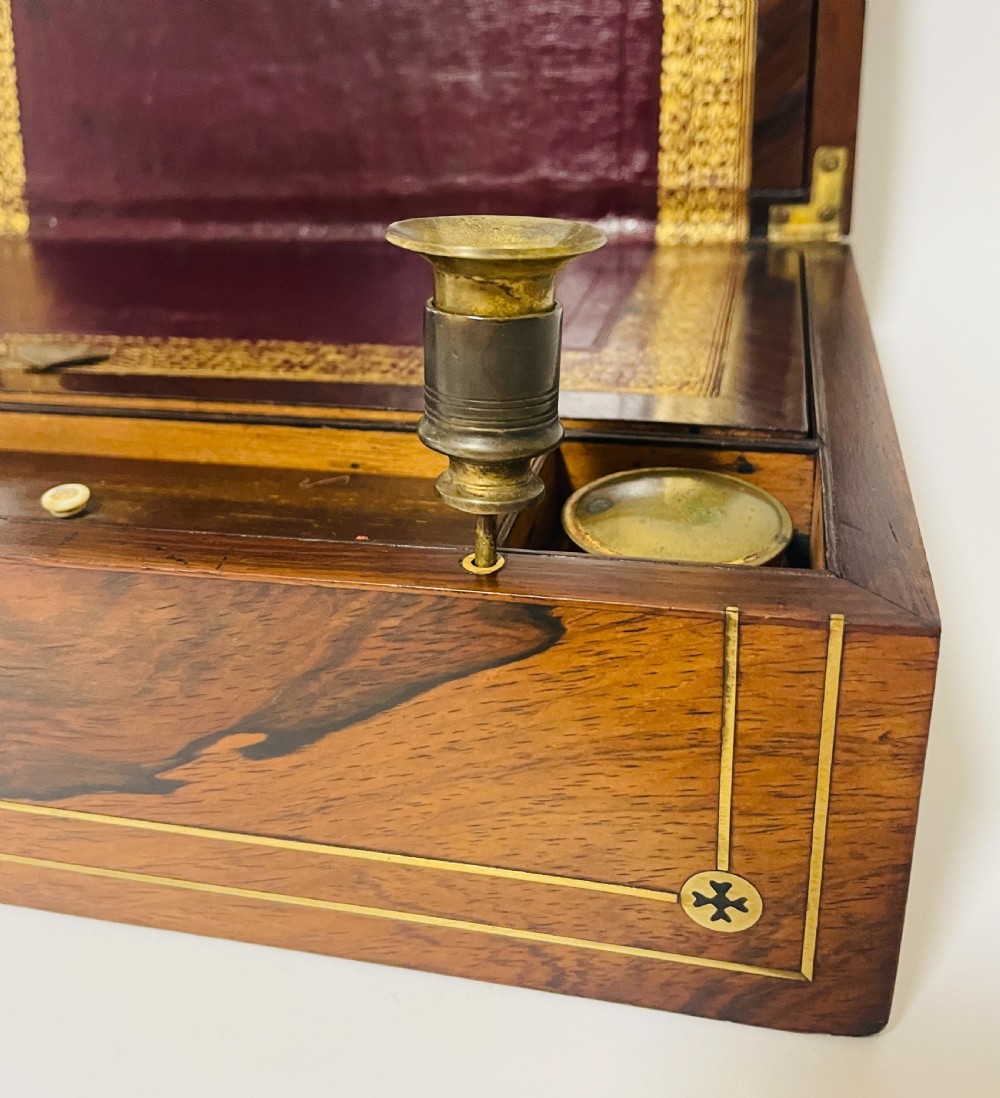 Georgian Rosewood Campaign Writing Slope with Candlesticks View XIX