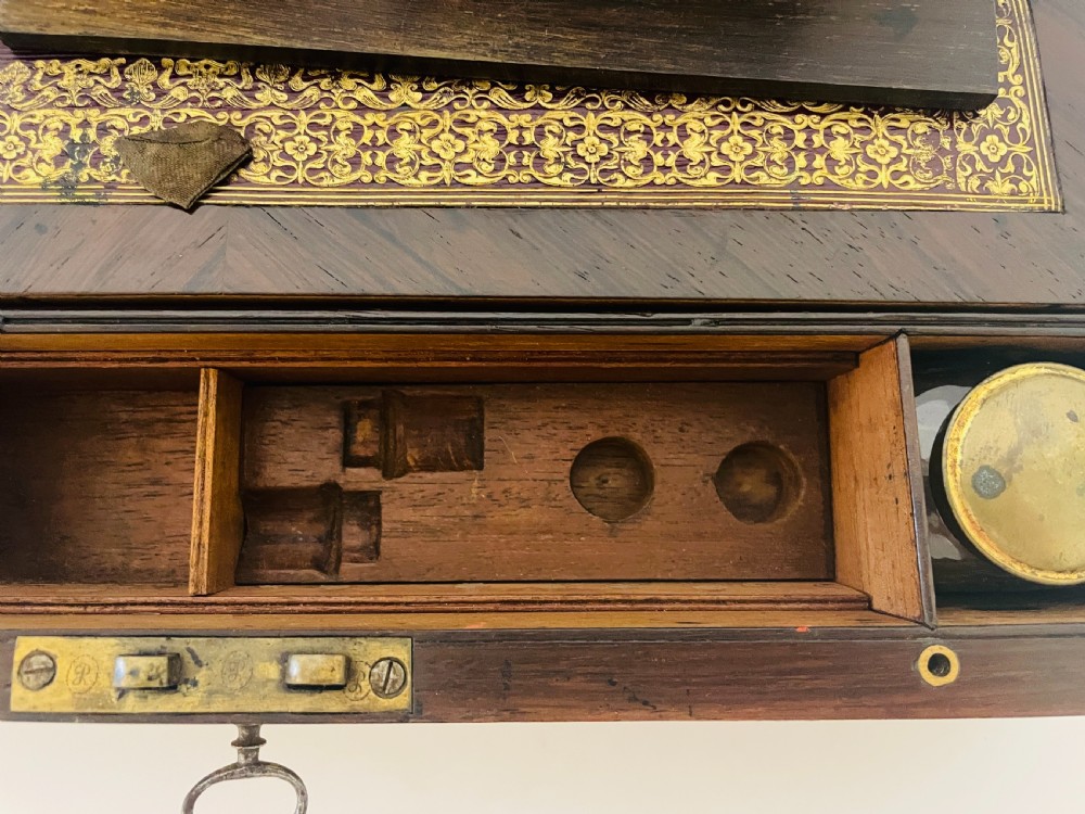 Georgian Rosewood Campaign Writing Slope with Candlesticks View XX