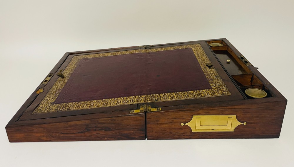 Georgian Rosewood Campaign Writing Slope with Candlesticks View XXI