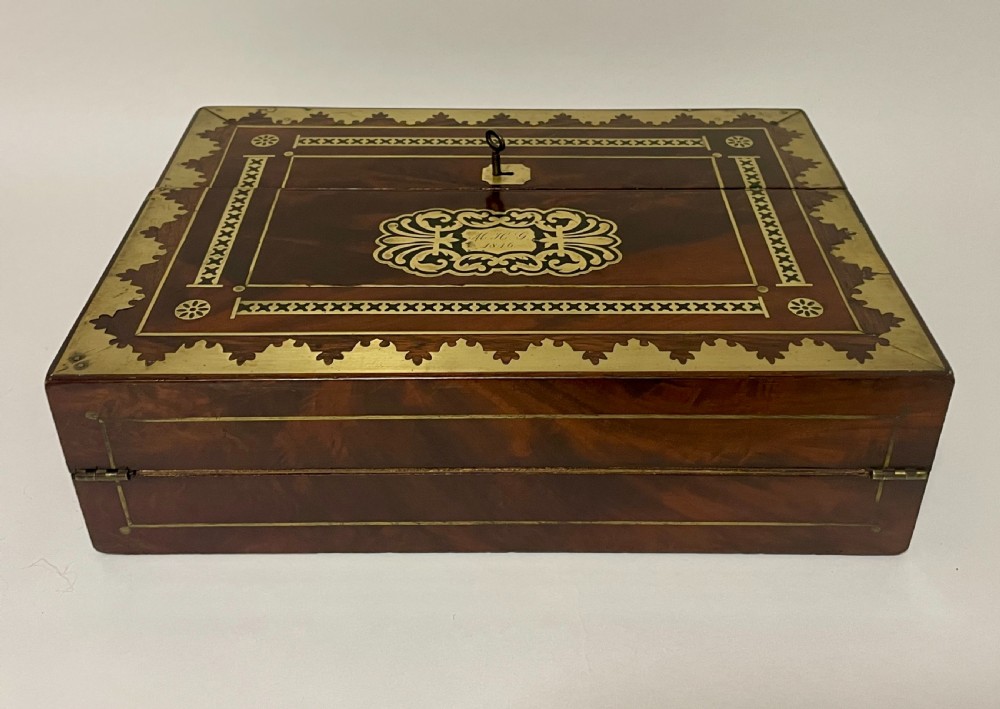 Antique Mahogany Brass Inlaid Writing Slope