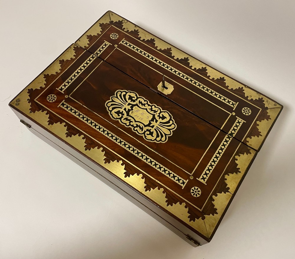 Antique Mahogany Brass Inlaid Writing Slope View III