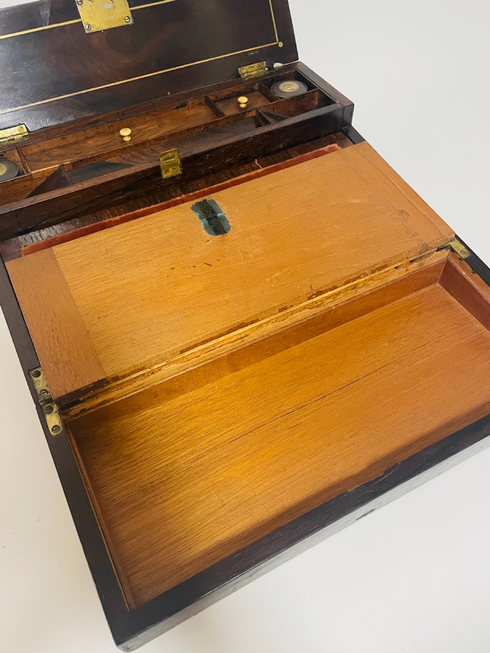 Antique Mahogany Brass Inlaid Writing Slope View V