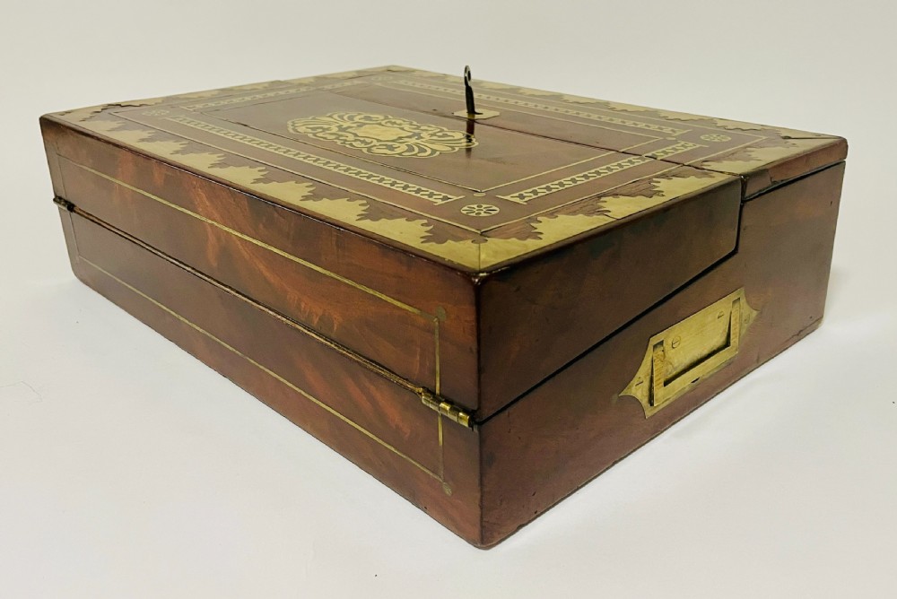 Antique Mahogany Brass Inlaid Writing Slope View VII