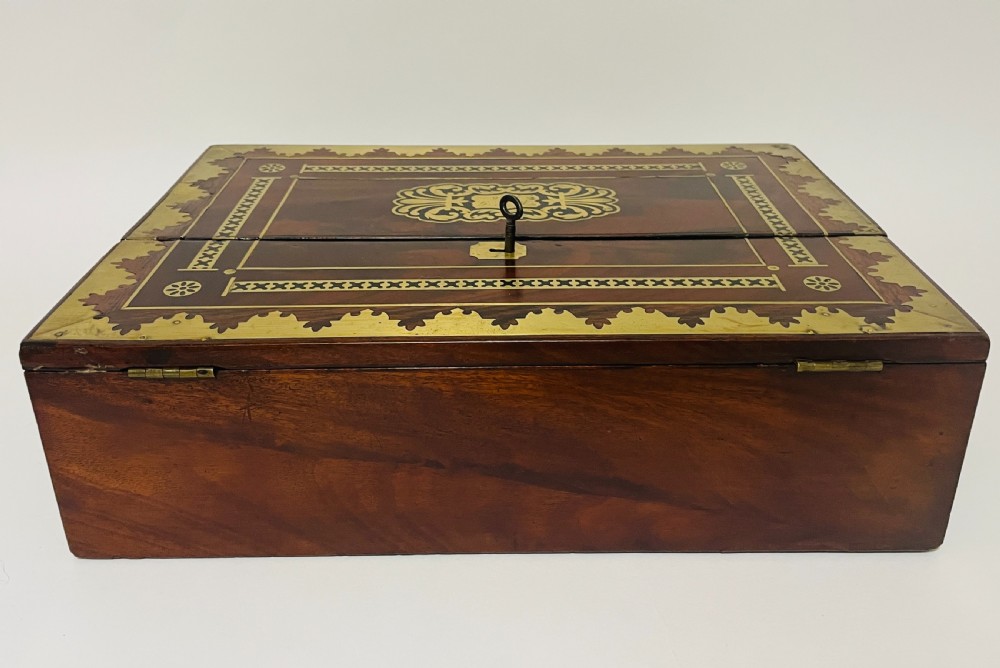Antique Mahogany Brass Inlaid Writing Slope View VIII
