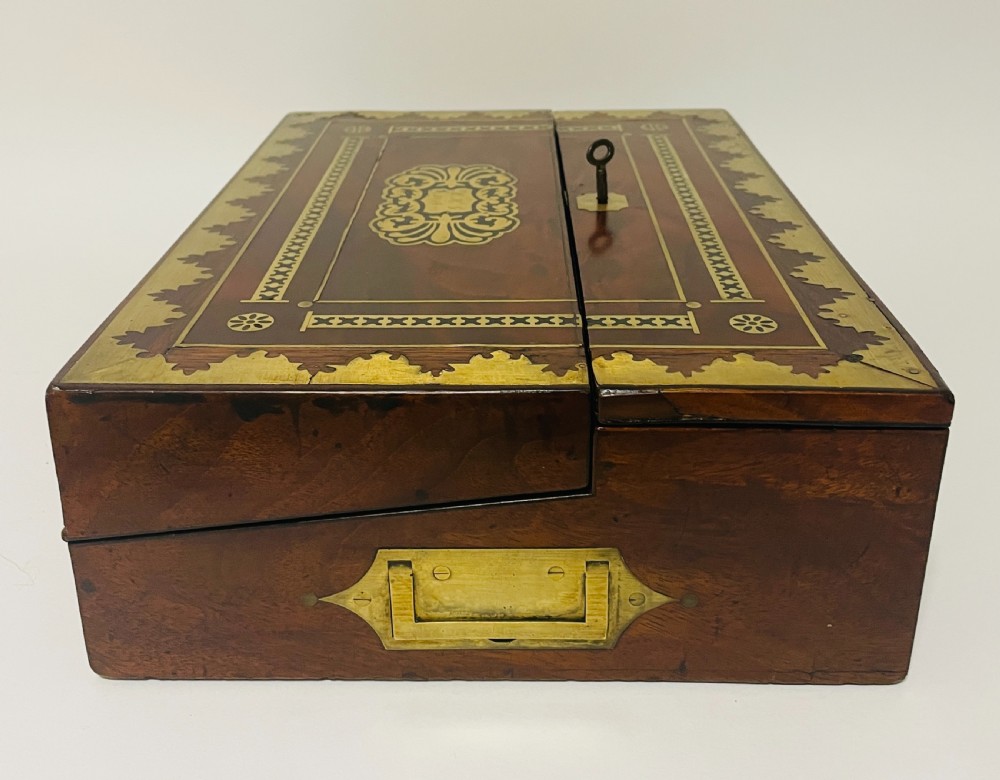 Antique Mahogany Brass Inlaid Writing Slope View IX