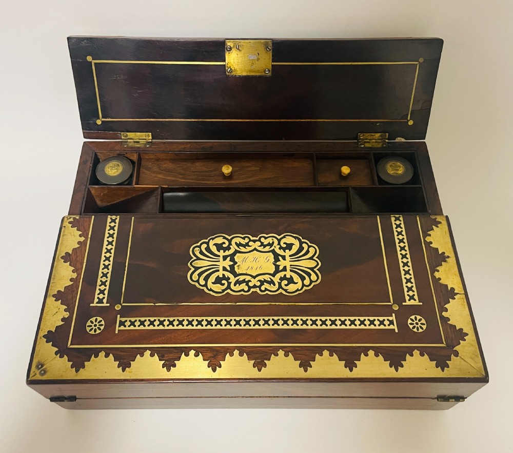 Antique Mahogany Brass Inlaid Writing Slope View XI