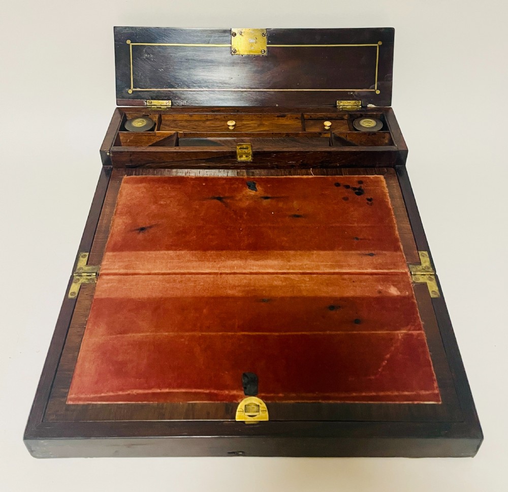 Antique Mahogany Brass Inlaid Writing Slope View XII
