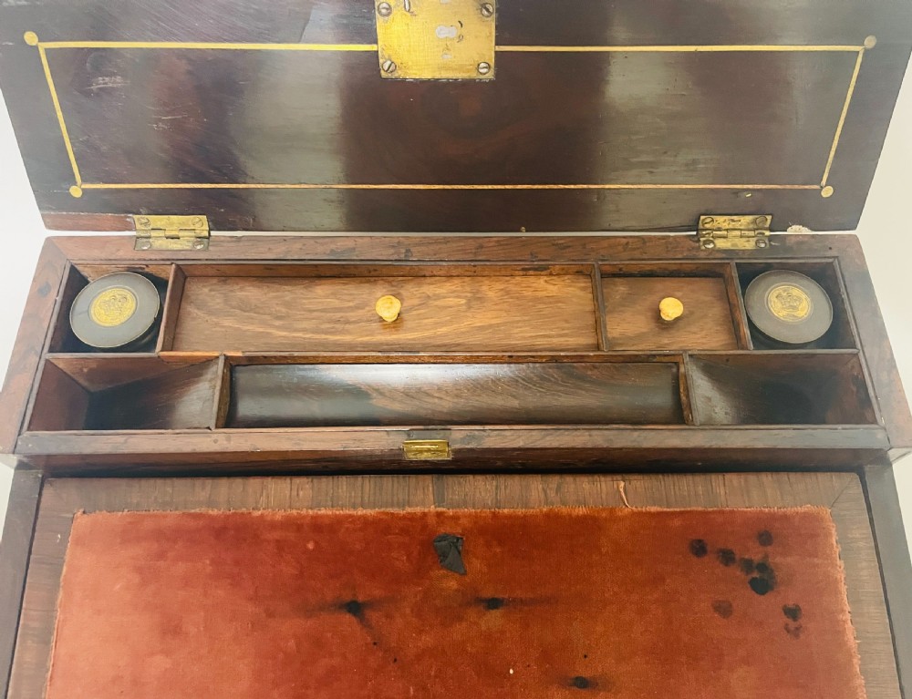Antique Mahogany Brass Inlaid Writing Slope View XIII