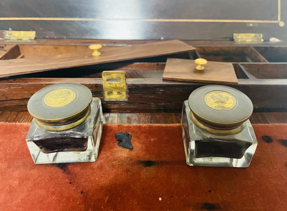 Antique Mahogany Brass Inlaid Writing Slope View XIV