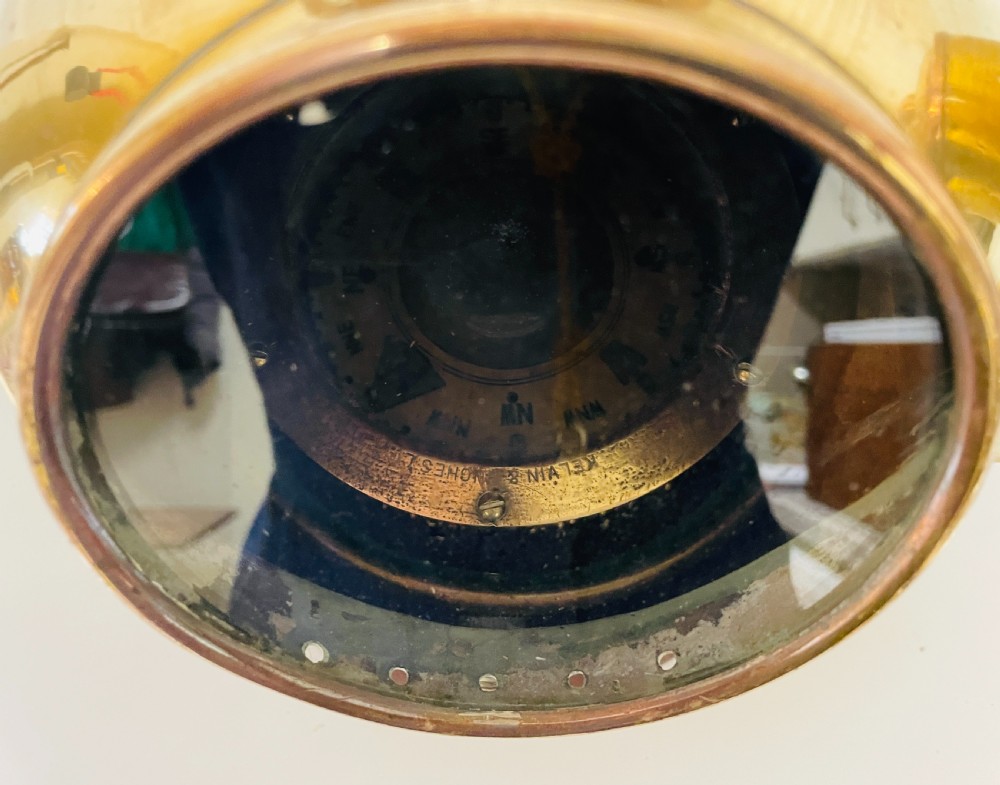 Antique Brass Binnacle Compass with Oil Burner View X