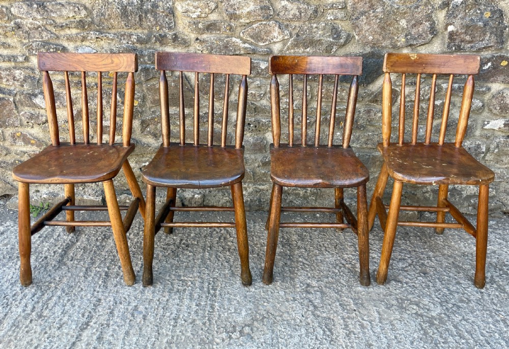 Set of 4 Elm School Chairs View II