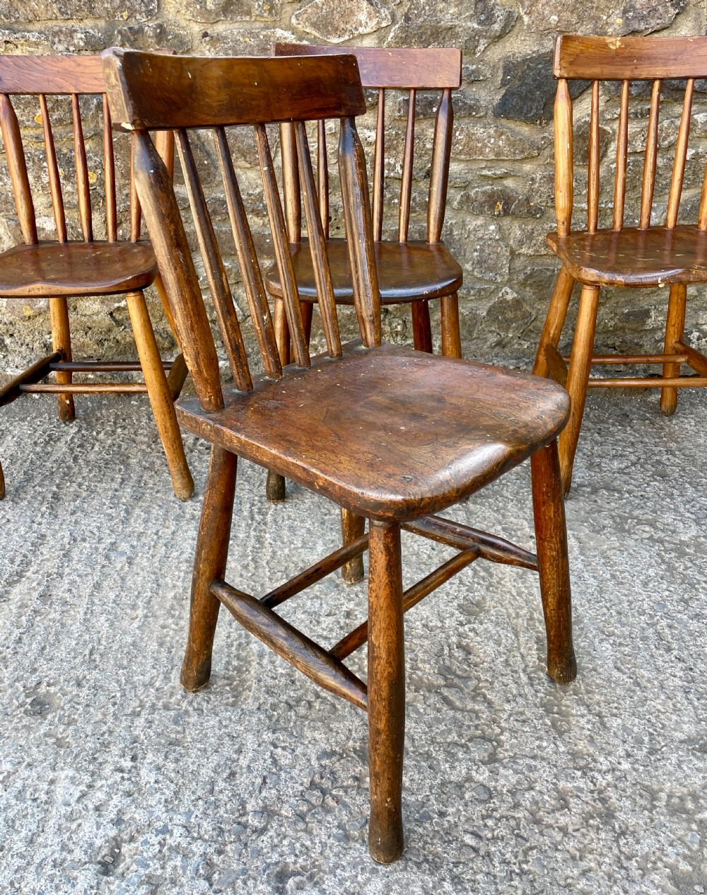 Set of 4 Elm School Chairs View VI