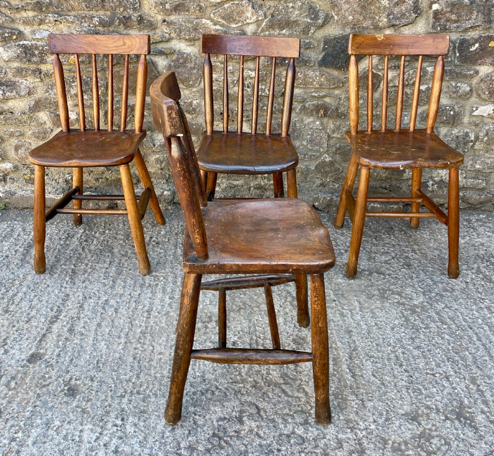 Set of 4 Elm School Chairs View VIII