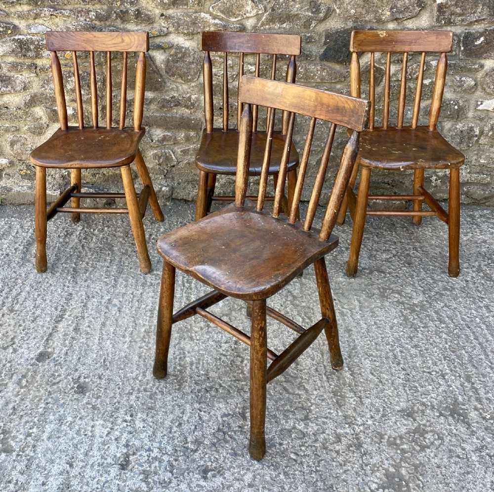 Set of 4 Elm School Chairs View XIV
