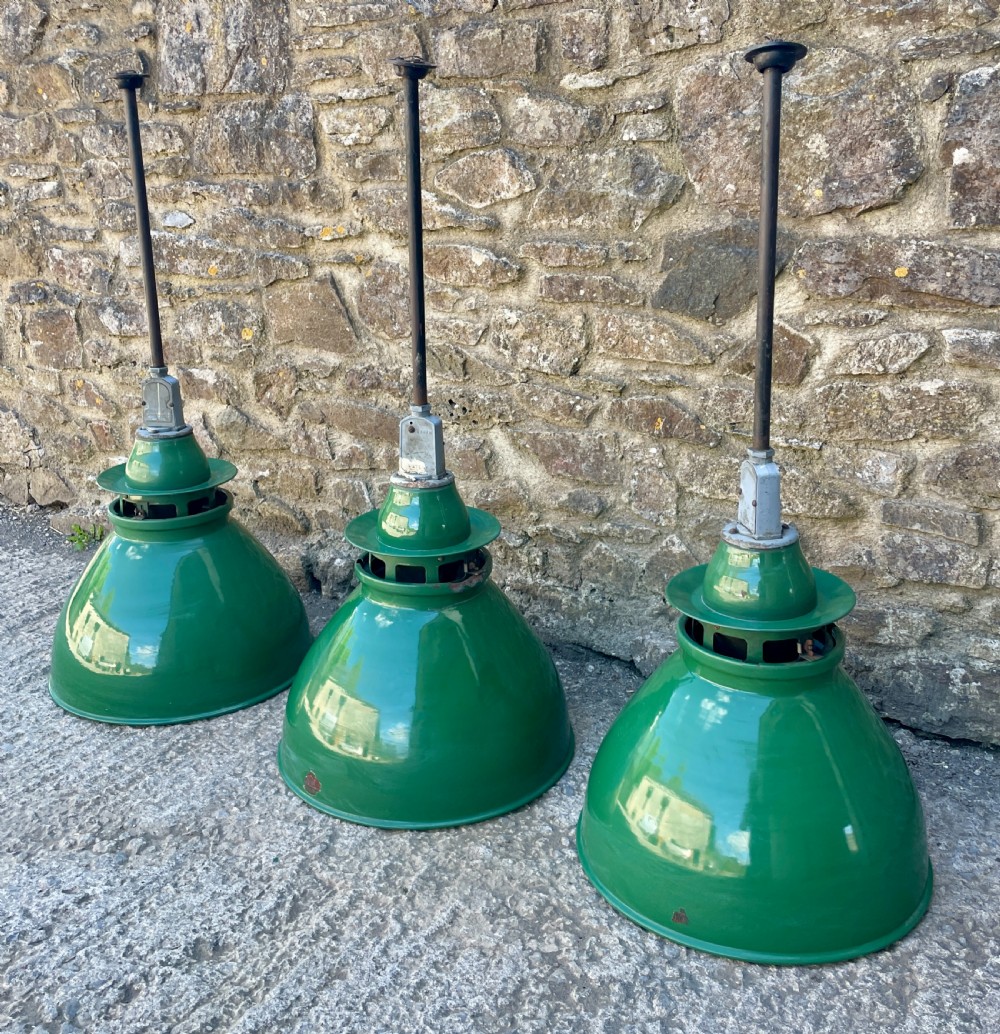 Large Thorlux Green Enamel Factory Pendant Light View II