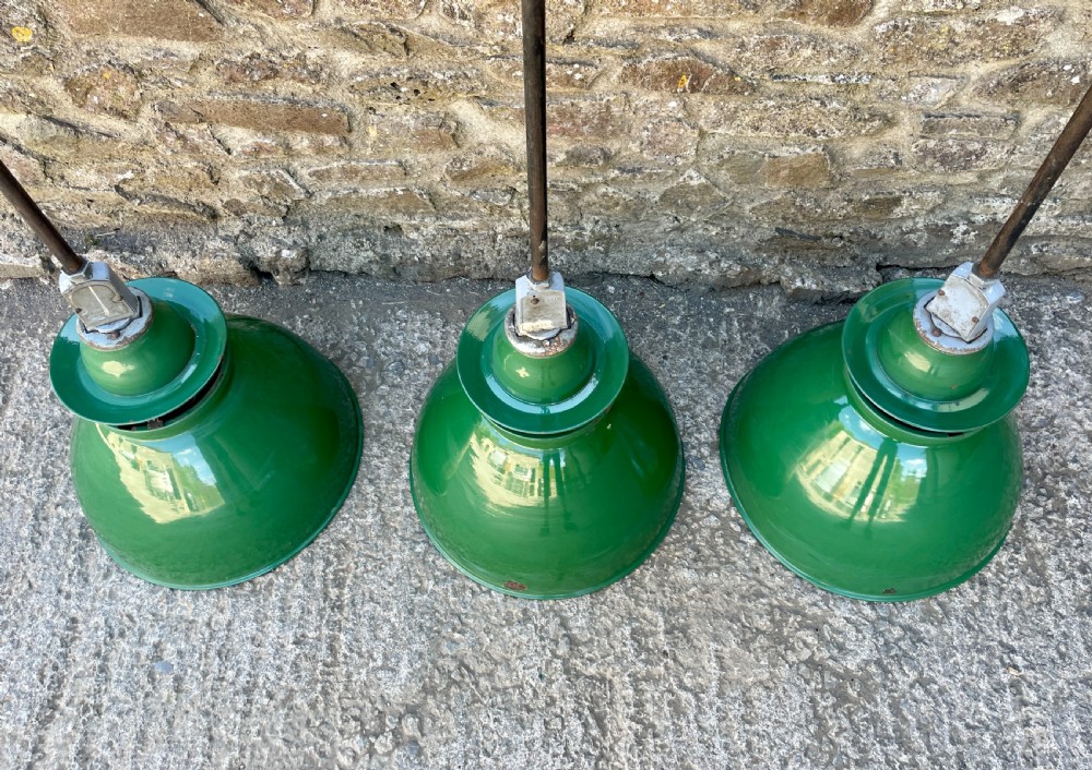 Large Thorlux Green Enamel Factory Pendant Light View V