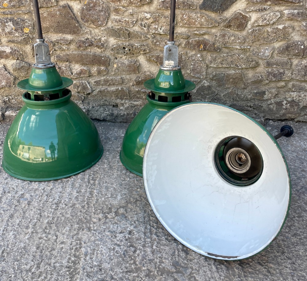 Large Thorlux Green Enamel Factory Pendant Light View VII