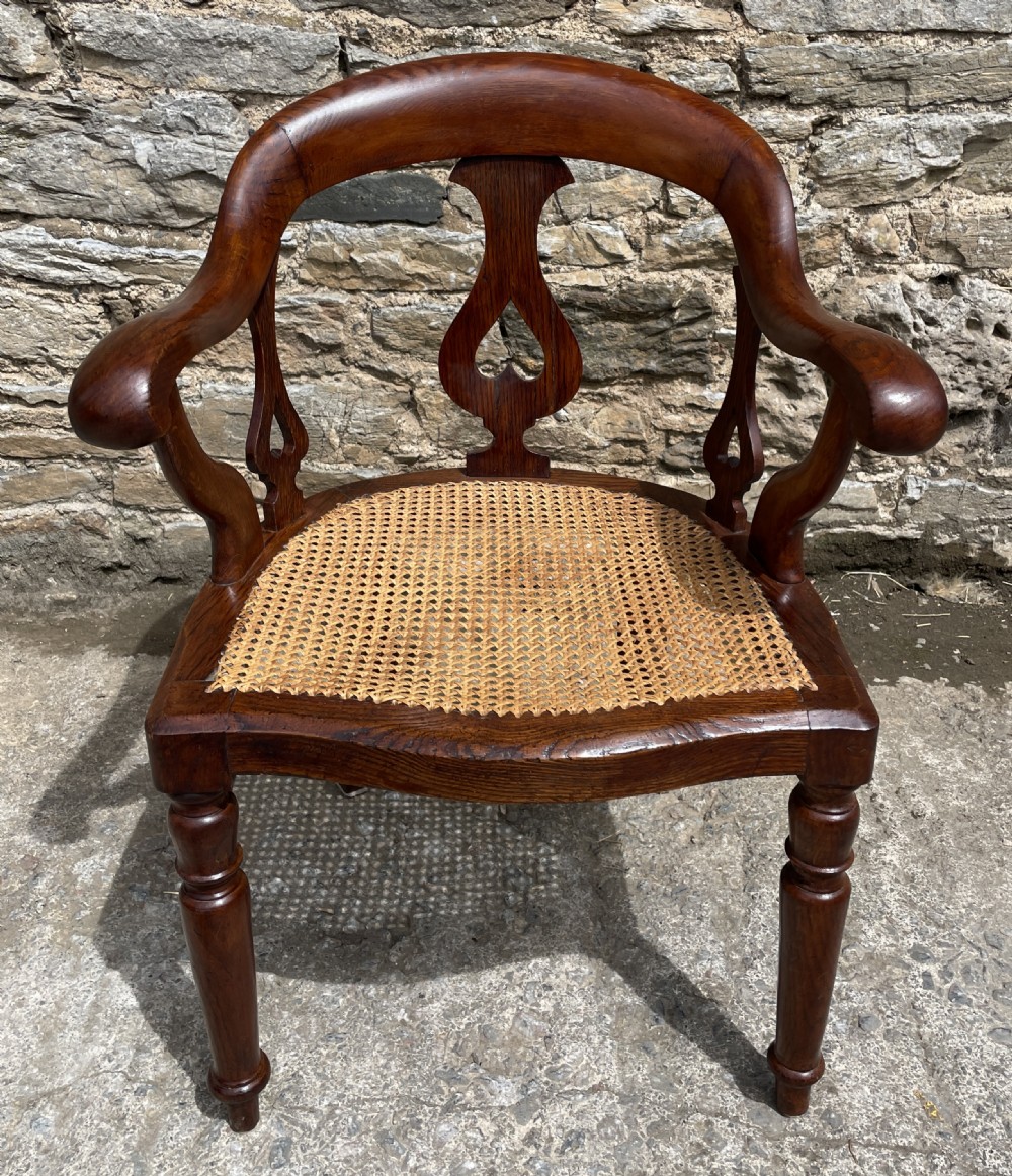 Victorian Oak Framed Cane Library Chair