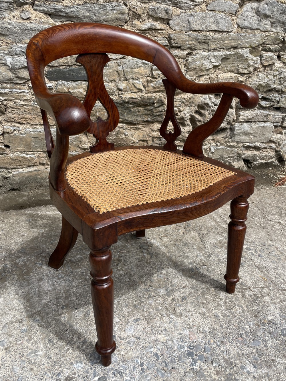 Victorian Oak Framed Cane Library Chair View XI