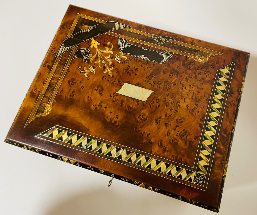 Antique Victorian Inlaid Jewellery or Sewing Box View XX