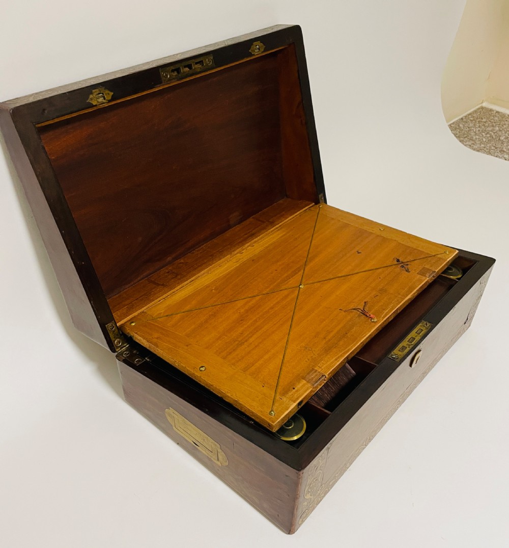 Antique Victorian Rosewood Inlaid Writing Slope  View V