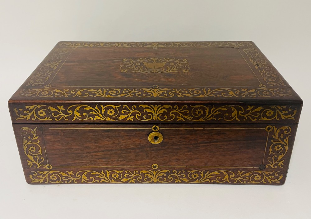 Antique Victorian Rosewood Inlaid Writing Slope  View X