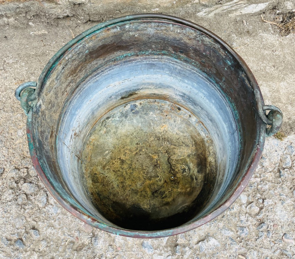 Victorian Copper Riveted Bucket with Naive Decoration View II