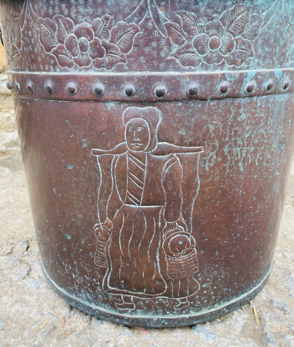 Victorian Copper Riveted Bucket with Naive Decoration View VI