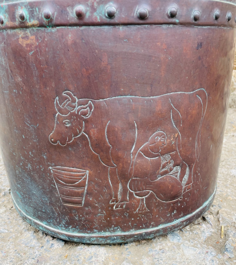 Victorian Copper Riveted Bucket with Naive Decoration View VII