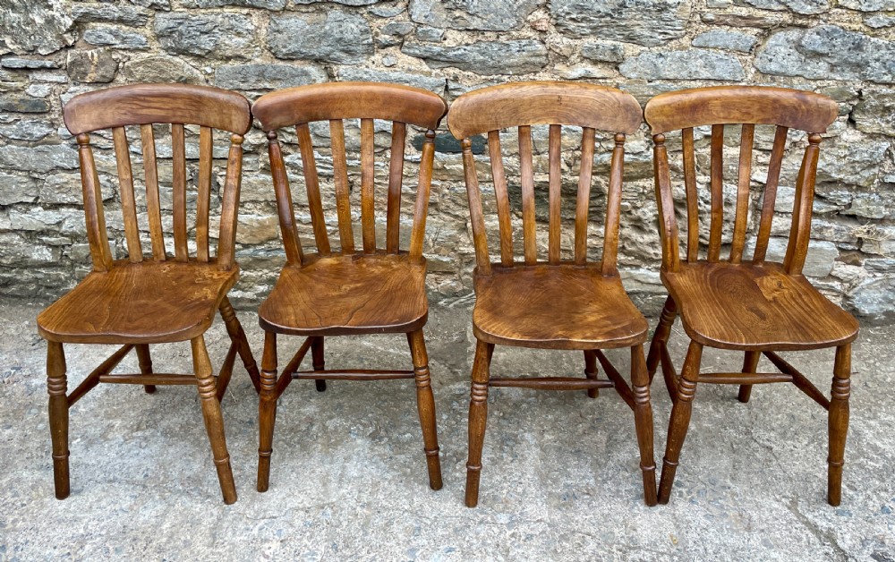 Set of 4 Victorian Lathe Back Farmhouse Chairs