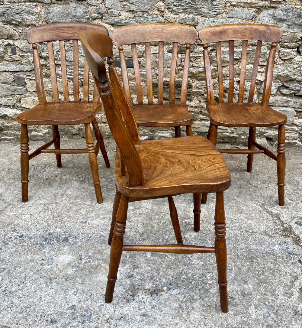 Set of 4 Victorian Lathe Back Farmhouse Chairs View IX
