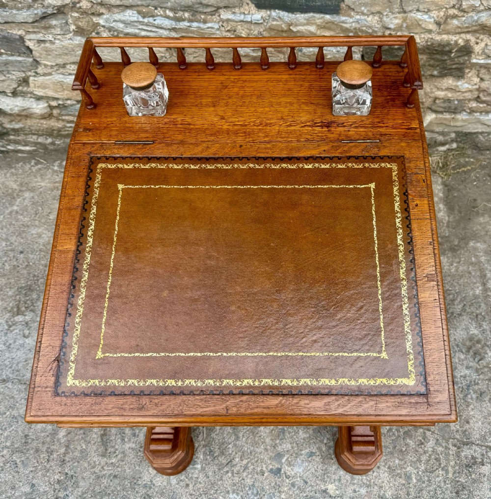 Victorian Golden Oak Davenport View VIII