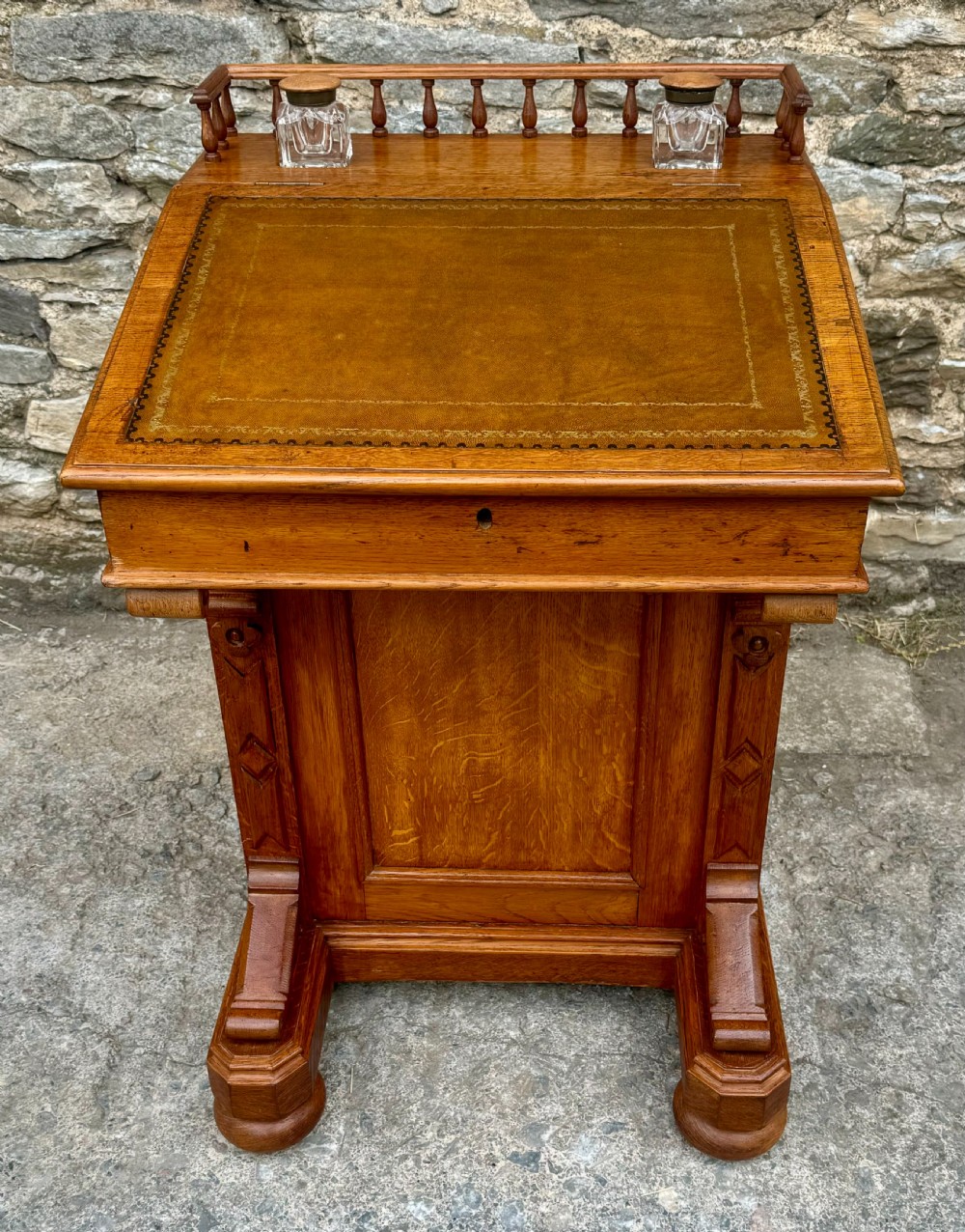 Victorian Golden Oak Davenport View IX