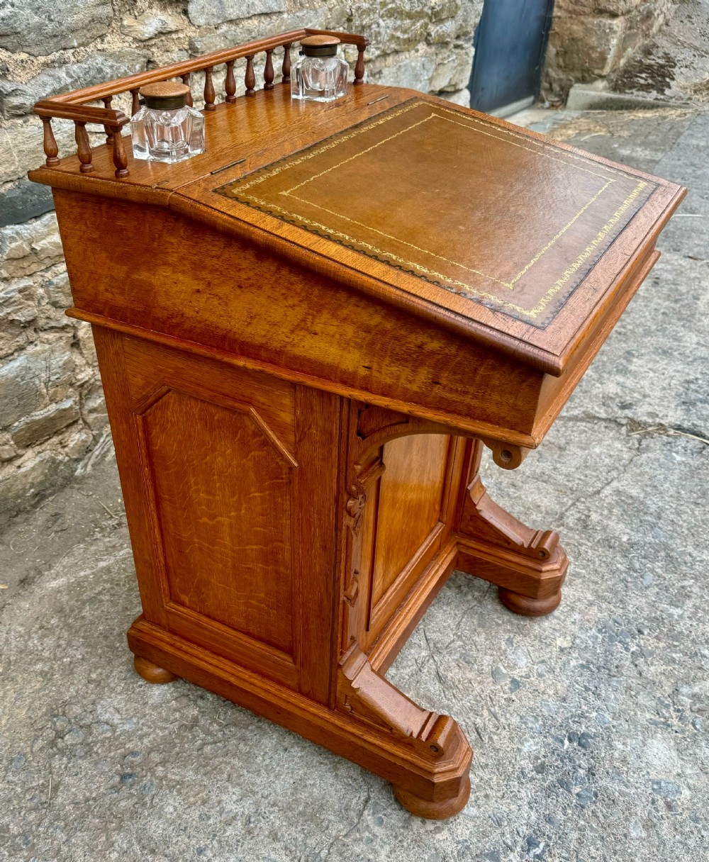 Victorian Golden Oak Davenport View X