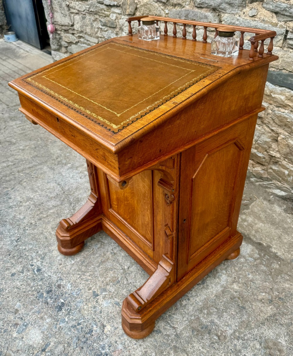 Victorian Golden Oak Davenport View XI