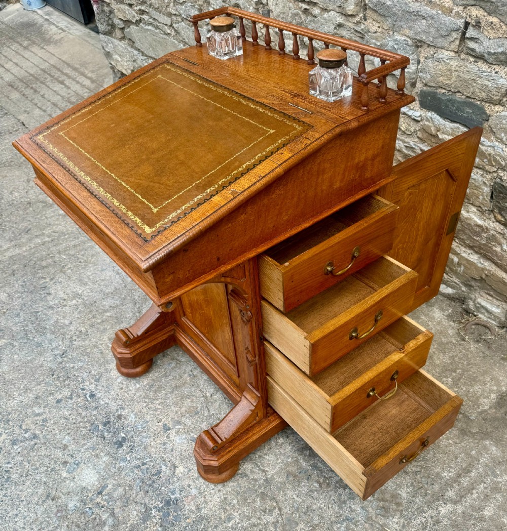 Victorian Golden Oak Davenport View XIV