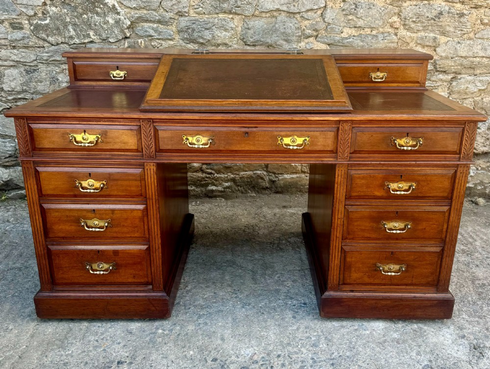 Large Edwardian Walnut Pedestal Desk